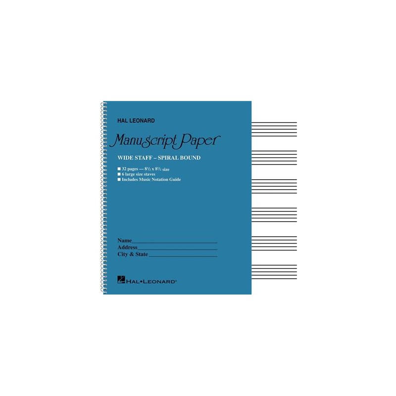 HAL LEONARD Cahier de portées Ã  reliure spirale, 32 pages, 6 portée (20x20cm)